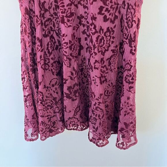 Free People Burgundy Metallic Velvet Burnout Flared Baby Doll Dress - Picture 6 of 7